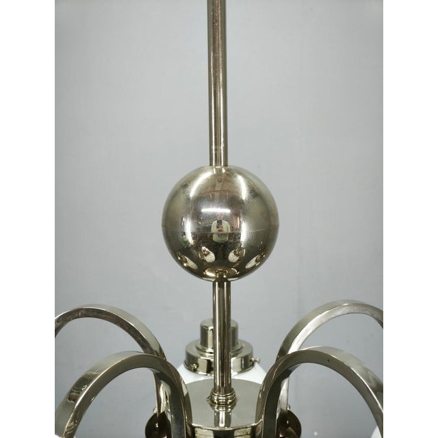 Art Deco Chrome 5-Light Chandelier, Former Czechoslovakia, 1930s For Sale - Image 6 of 14