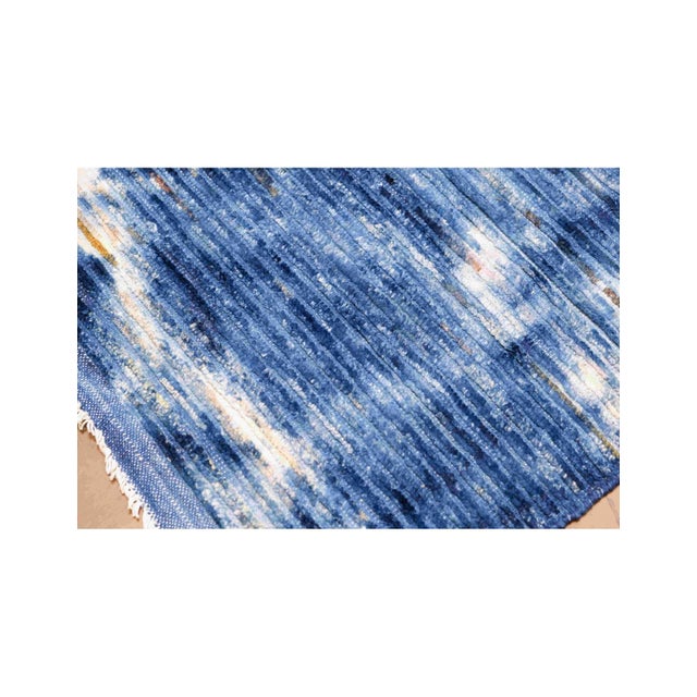 Mid 20th Century Blue Modern Hand Knotted Wool Rug For Sale - Image 5 of 6