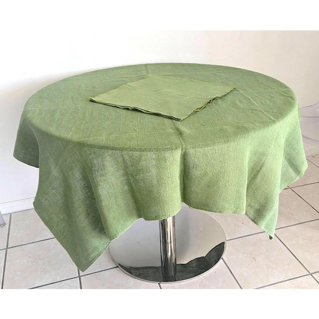 Asparagus Vintage Woven Linen Tablecloth and Napkins - Set of 5 For Sale - Image 8 of 10