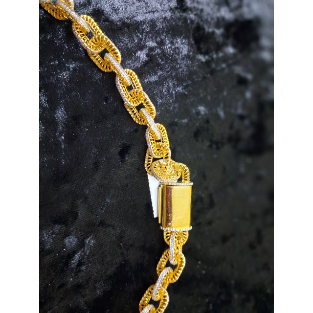 10k Yellow Gold 7 5/8 CTW Natural Diamond Designer Link Necklace, 24 In. For Sale In Atlanta - Image 6 of 8