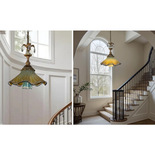 Late 19th Century Antique Murano and LaChaussee Art Glass Shades Ormolu Metal Pendant Light For Sale - Image 5 of 18