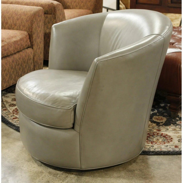 Contemporary Bradington Young Gray Leather Swivel Chair - Gray For Sale - Image 3 of 4