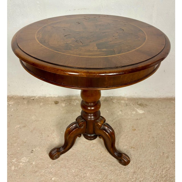Wood Round Occasional Table With Inlaid Top, 1930s For Sale - Image 7 of 8