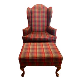 1990s Ethan Allen Arm Chair & Ottoman, Attributed For Sale