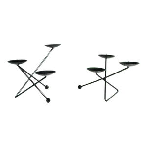 Mid 20th Century J. Swoboda Austria Modernist Hand Wrought Candle Stick Holders - A Pair