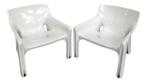 Set of White Plastic Vicario Armchairs by V. Magistretti for Artemide, 1970s