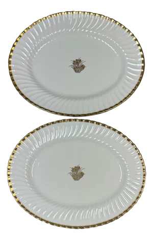 Pair of Large Minton “Gold Crocus” Gilt Porcelain Serving Platters, 1950s