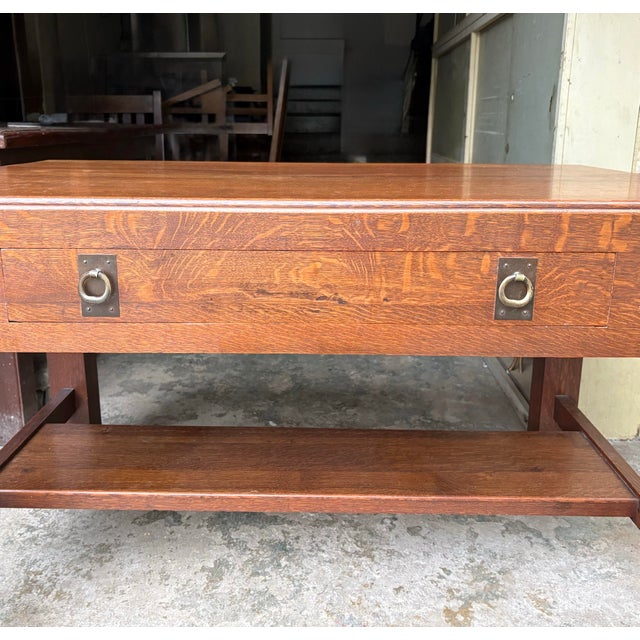 Antique Mission Oak Library Table Made by Davis-Birely For Sale - Image 4 of 10