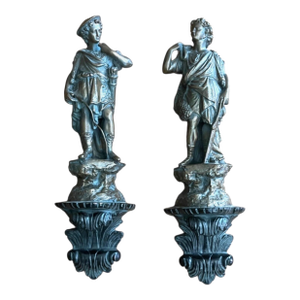 Vintage Pair of Bronze Looks Like Conquistadors Statue Sculpture Wall
