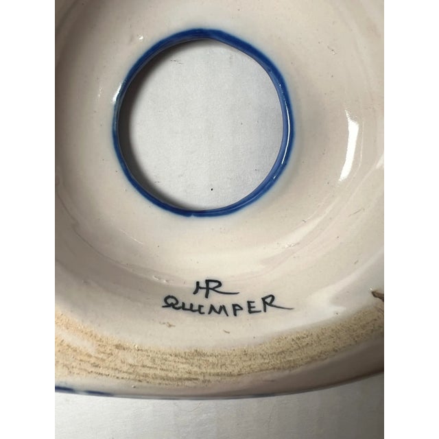 Ceramic Antique Quimper Hat Shaped Inkwell, French Faience For Sale - Image 7 of 7