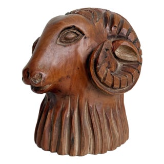 1970s Folk Art Style Ram Bust Sculpture For Sale