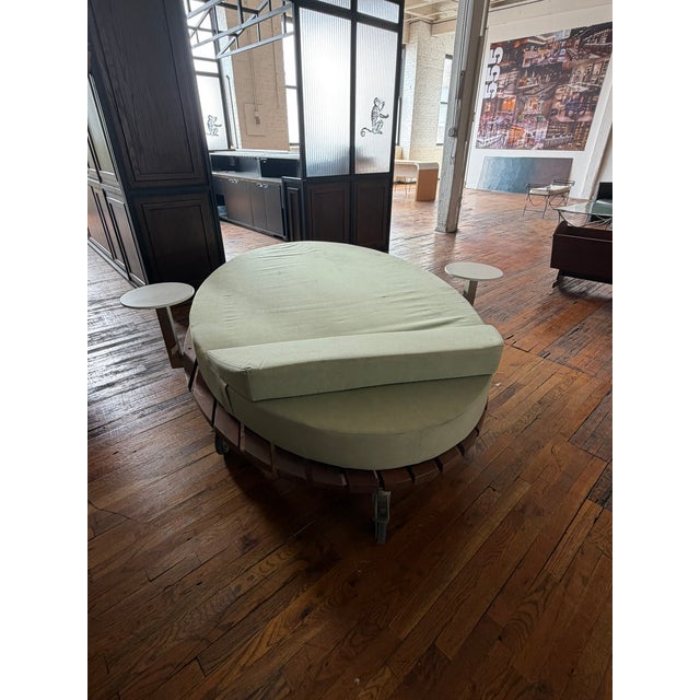 Green Custom Palms Hotel Las Vegas Daybed – Sculptural Oval Form With Integrated Side Tables & Caster Base For Sale - Image 8 of 16