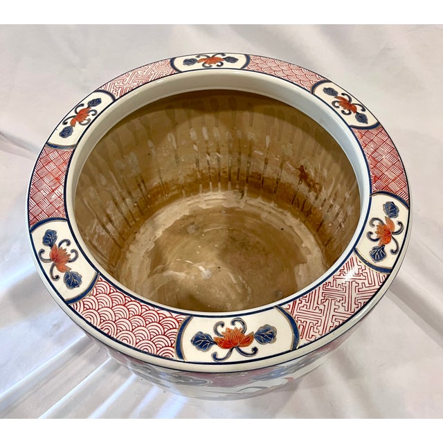 Antique 13" Japanese Imari Porcelain Lotus Motif Jardiniere Planter For Sale - Image 11 of 14