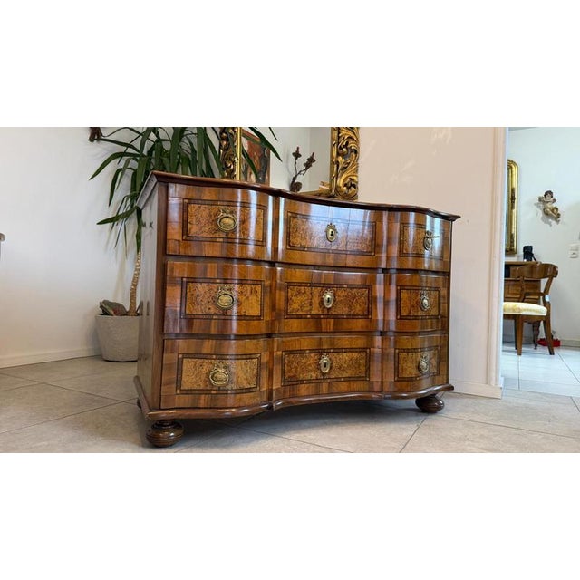 Baroque Chest of Drawers in Fruitwood Marquetry and Walnut For Sale - Image 17 of 18