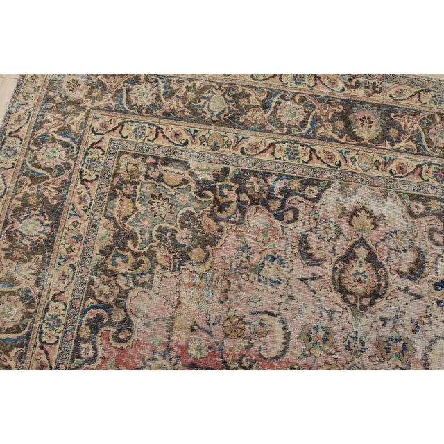 Mashad Rug 8’2” X 11’2” Pink Wool Vintage Distressed Hand-Knotted Carpet For Sale In Philadelphia - Image 6 of 15