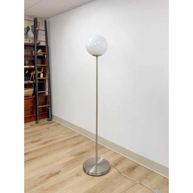 Chrome Lollipop Table Lamp Vintage MCM White Tinted Top Space Age Lighting For Sale - Image 4 of 8
