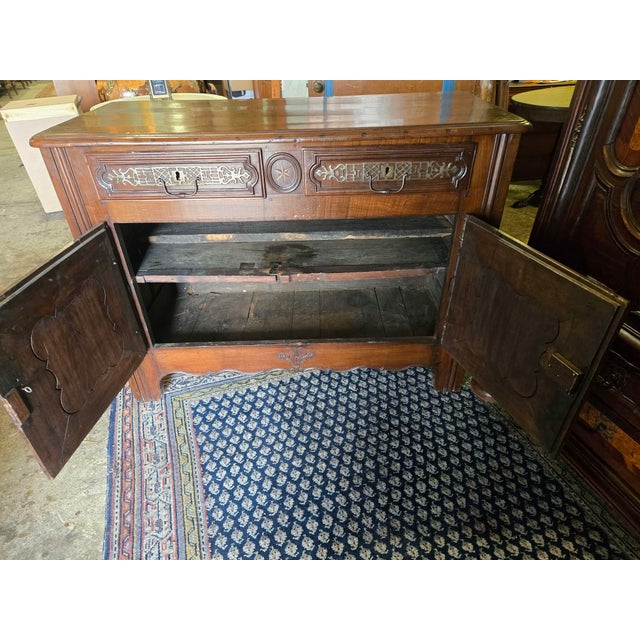 Antique Mid-19th Century French Walnut Buffet With Star Marquetry For Sale - Image 9 of 9