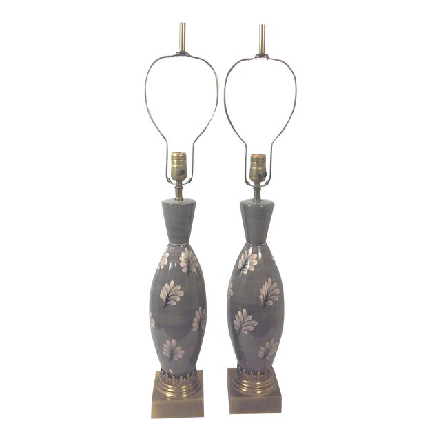 Marbro Gray and Pink Ceramic Lamps-A Pair For Sale