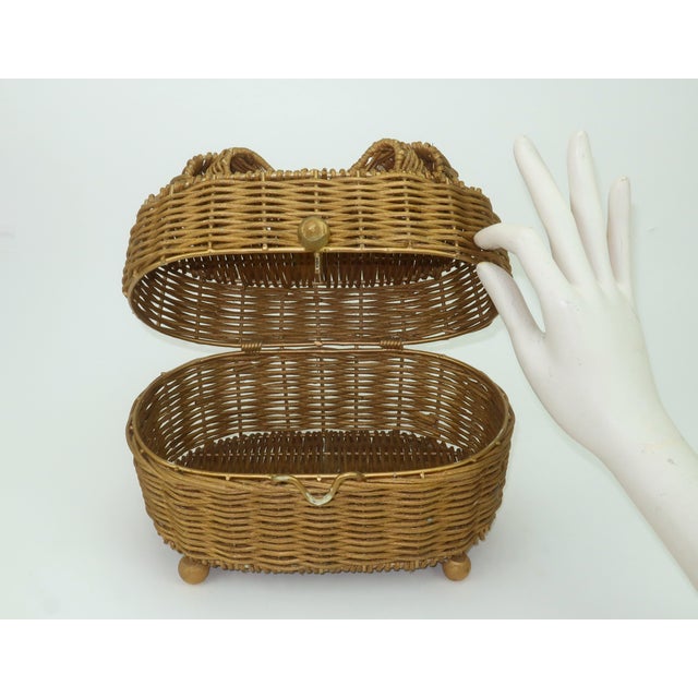 Gold Wicker Bow Basket Box For Sale - Image 11 of 14