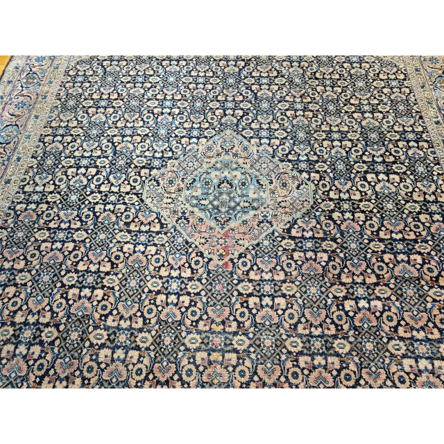Antique Persian Tabriz Mahi Rug, Hand-Knotted Wool, Herati Geometric Pattern, Navy & Pale Red, 9x12 For Sale - Image 9 of 15