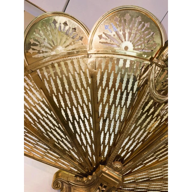 Vintage French Laurel Swag & Cameo Brass Peacock Fan Folding Fireplace Screen For Sale - Image 13 of 17
