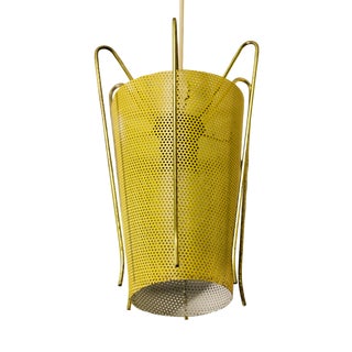 Mid-Century Pendant Lamp in Perforated Yellow Metal, 1950s For Sale