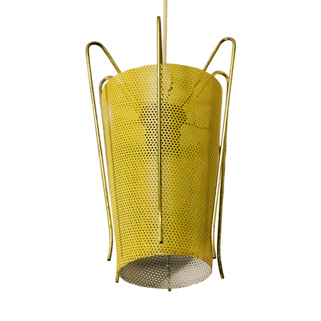 Mid-Century Pendant Lamp in Perforated Yellow Metal, 1950s For Sale