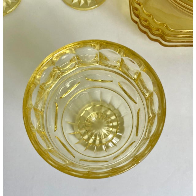 Early 20th Century Set of 12 Yellow Depression Era Glasses and Plates For Sale - Image 4 of 13