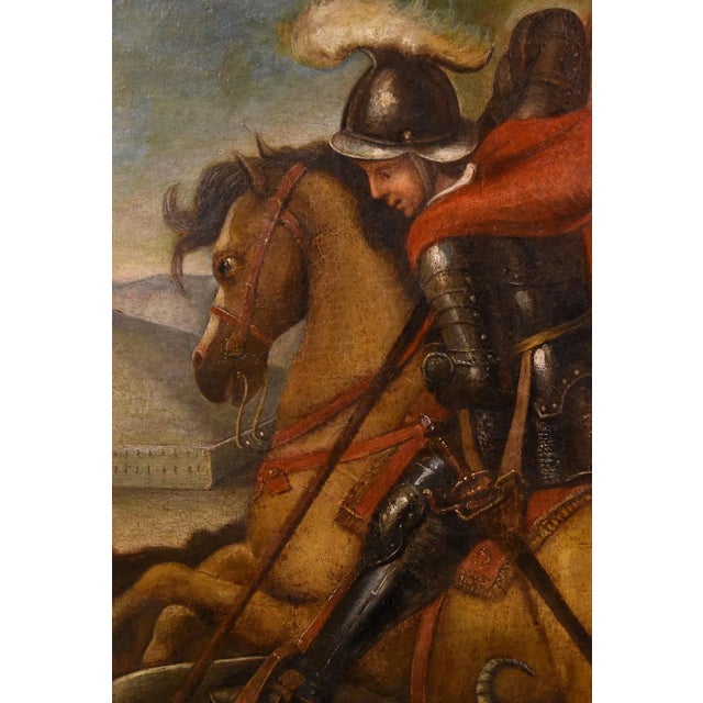 Follower of Raffaello Sanzio, Saint George & the Dragon, 1700, Oil on Canvas, Framed For Sale - Image 16 of 17