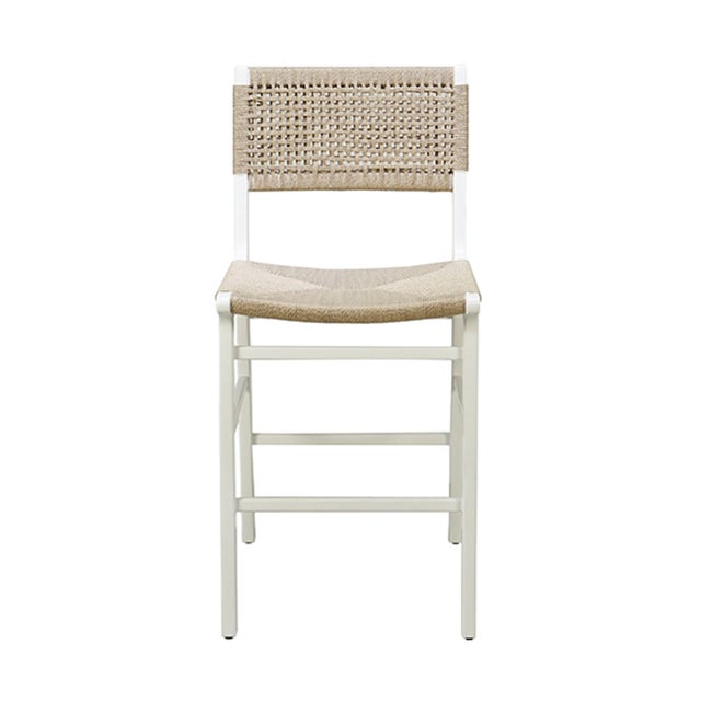 2020s Matthew Izzo Home Astrid Matte White Counter Stool With Woven Back and Rush Seat For Sale - Image 5 of 5