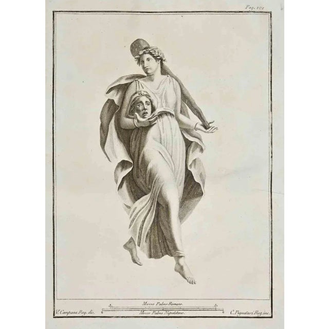 Ancient roman fresco from the series "antiquities of herculaneum", is an etching on paper realized by vincenzo campana in...