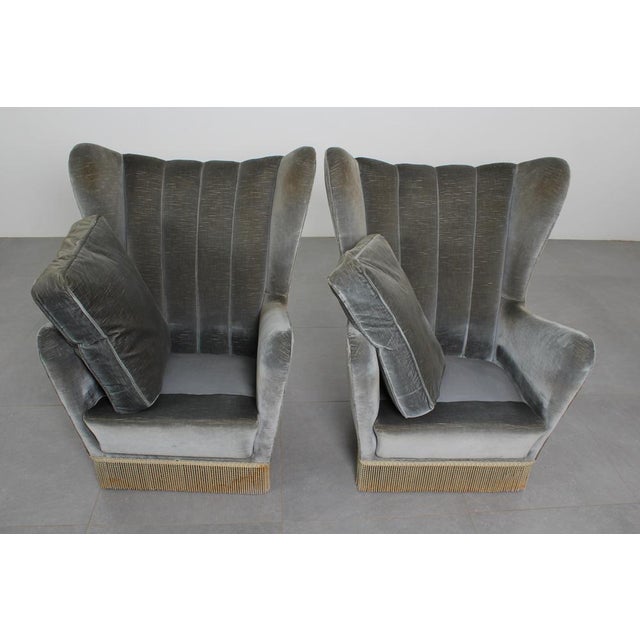 Mid-Century Green-Gray Velvet Armchairs attributed to G. Veronesi for ISA, Italy, 1950s, Set of 2 For Sale - Image 14 of 18