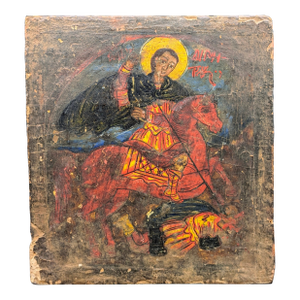 18th Century Icon: St. Demetrius Slaying Skyloyan | Tempera on Wood