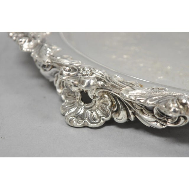 Victorian Vintage Wilcox Victorian Silver Plated Round Ornate Footed Salver Serving Tray For Sale - Image 3 of 13