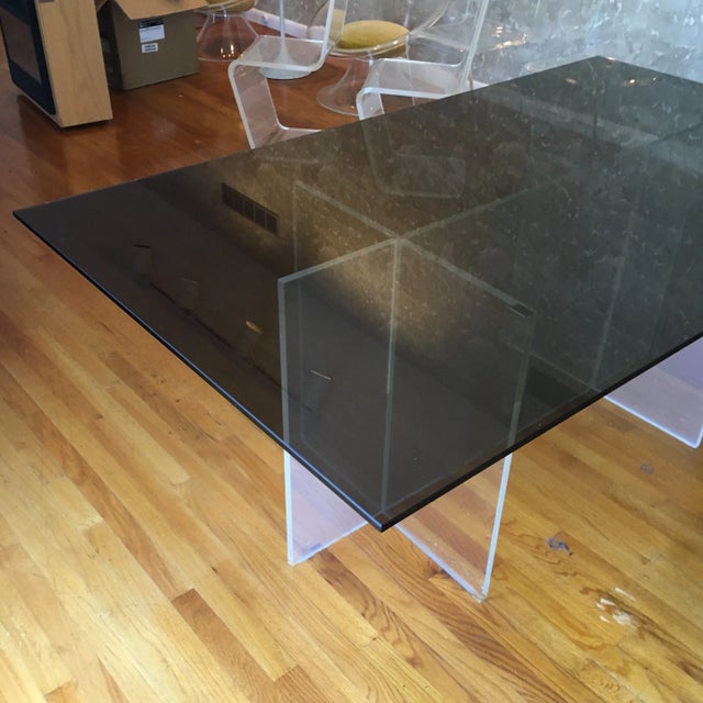 Gray Lucite + Smoked Glass Knockdown Dining Table in the Manner of Charles Hollis Jones For Sale - Image 8 of 9