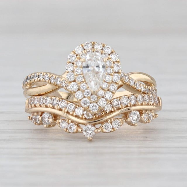 0.65ctw Pear Diamond Halo Engagement Ring Wedding Band Bridal Set 14k Gold, Size 4.5 For Sale - Image 9 of 9