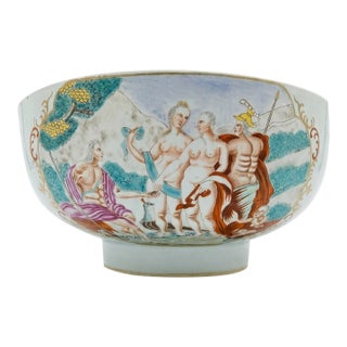 18th Century Chinese Export Famille Rose "Judgement of Paris" Punchbowl For Sale