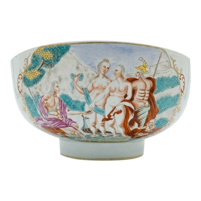 18th Century Chinese Export Famille Rose "Judgement of Paris" Punchbowl For Sale