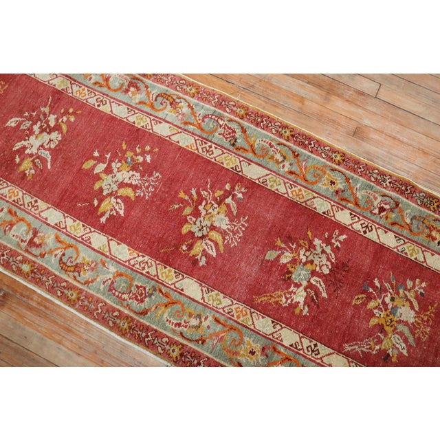 Early 20th Century Fine Red Floral Turkish 20th Century Runner For Sale - Image 5 of 6