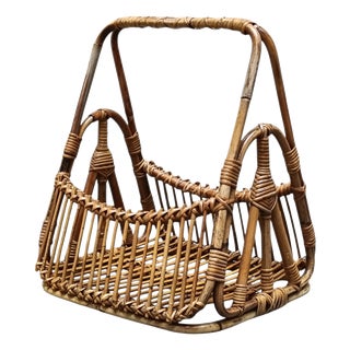 Rattan and Bamboo Magazine Basket by F.lli Castano, Italy, 1960s For Sale