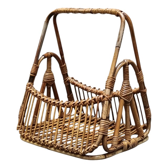 Rattan and Bamboo Magazine Basket by F.lli Castano, Italy, 1960s For Sale