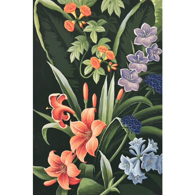 Transform your space with this elegant hand painted floral mural wallpaper, featuring a rich botanical composition of...