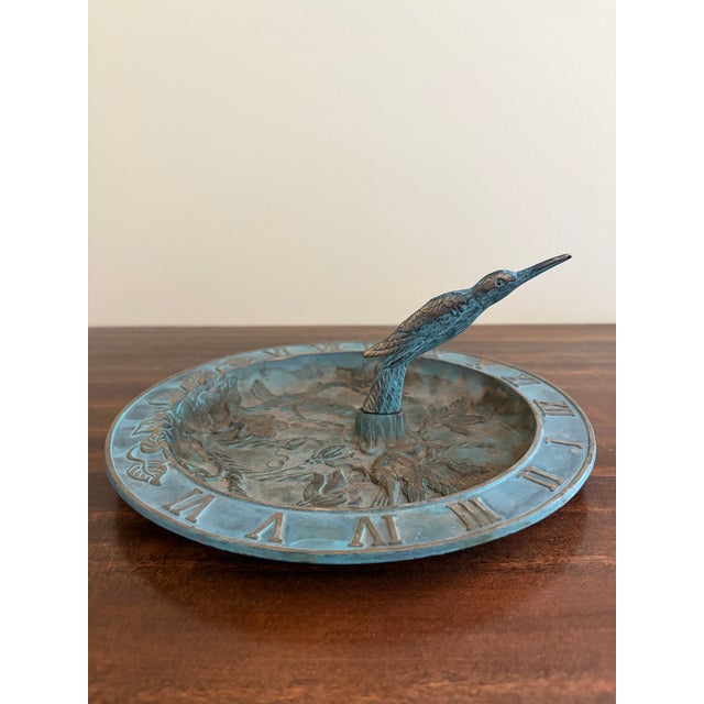 Vintage English Country Iron Verdigris Garden Sundial With Hummingbird For Sale - Image 4 of 8