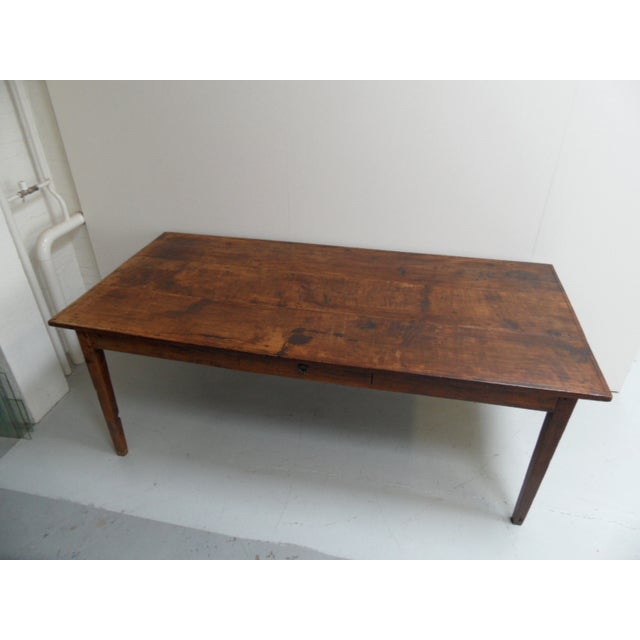 Brown Antique Oak French Dining Table with Drawer For Sale - Image 8 of 10