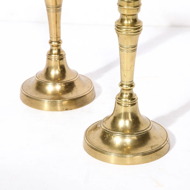 Religious Antique Brass Sabbath Candle Holders For Sale - Image 3 of 12