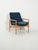 1950s–60s, turned oak and original blue wool upholstery. Removable seat cushion with a checked pattern. Mid-century...