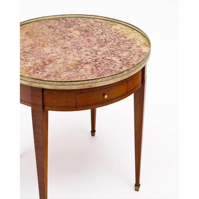 French Louis XVI Bouillotte Side Table, Rosewood, Violet Brocatelle Marble, 1920s For Sale - Image 4 of 9