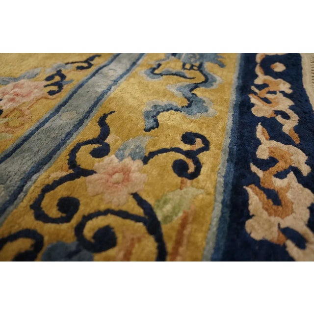 1980s Gold Medallion Floral Vintage Chinese Silk Carpet 4'1'' X 6'2" Pile Knotted Rug For Sale - Image 9 of 9