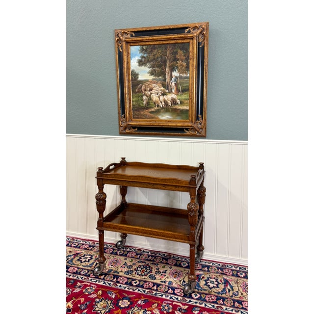 English Antique English Trolley Tea Cart Pastry Cocktail Bar Cart Tray Tudor Oak 1930s 1 For Sale - Image 3 of 18