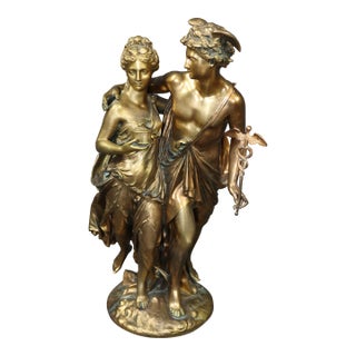 Signed Jean- Louis Gregoire Neoclassical Bronze Statue of Mercury & Pandora For Sale